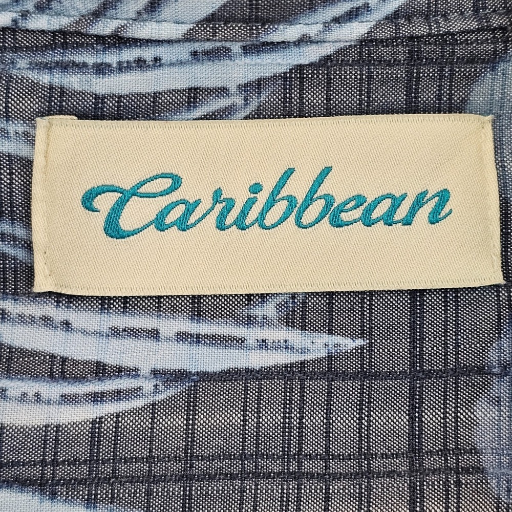 Caribbean Blue Floral Print Short Sleeve Modal Polyester Button-Up Shirt Mens XL - Picture 4 of 8